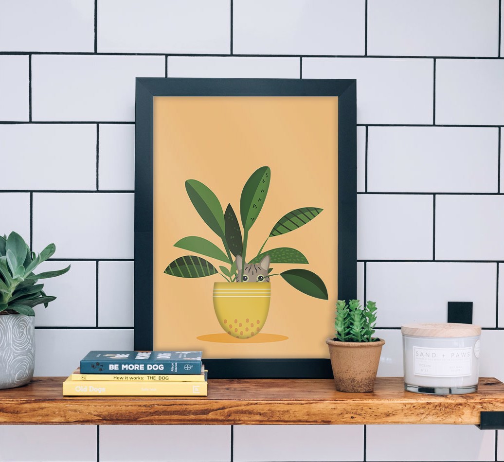 'Plant Pot' - Personalised {breedCommonName} Framed Print - black frame lifestyle