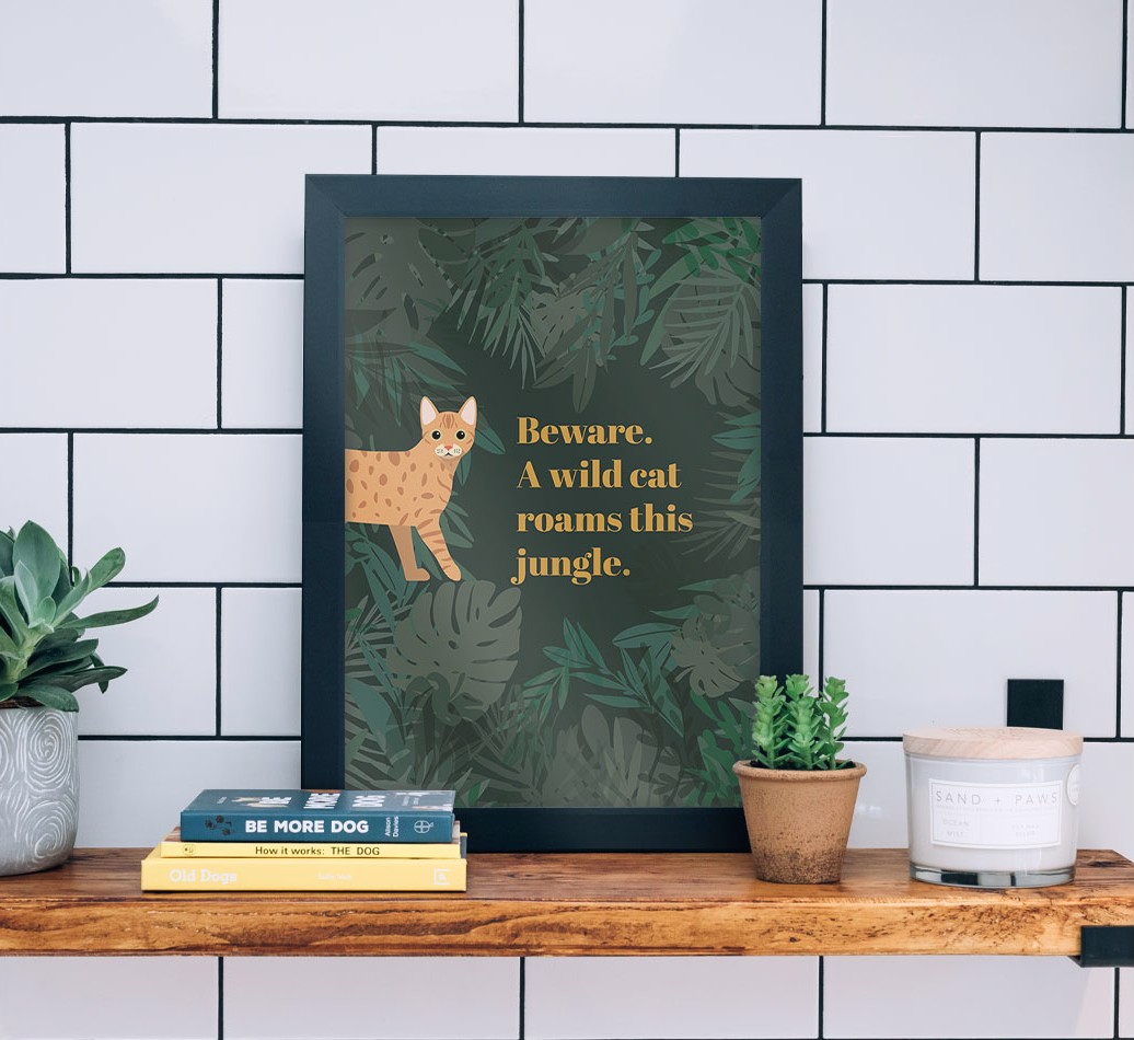 'Wild Cat' - Personalised {breedCommonName} Framed Print - black frame lifestyle