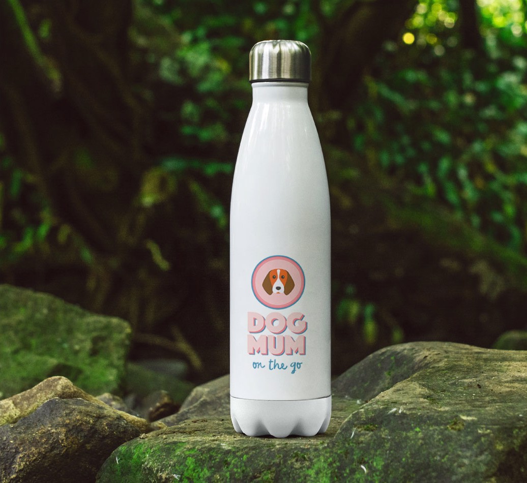 'Dog Mum On The Go' - Personalised {breedFullName} Water Bottle