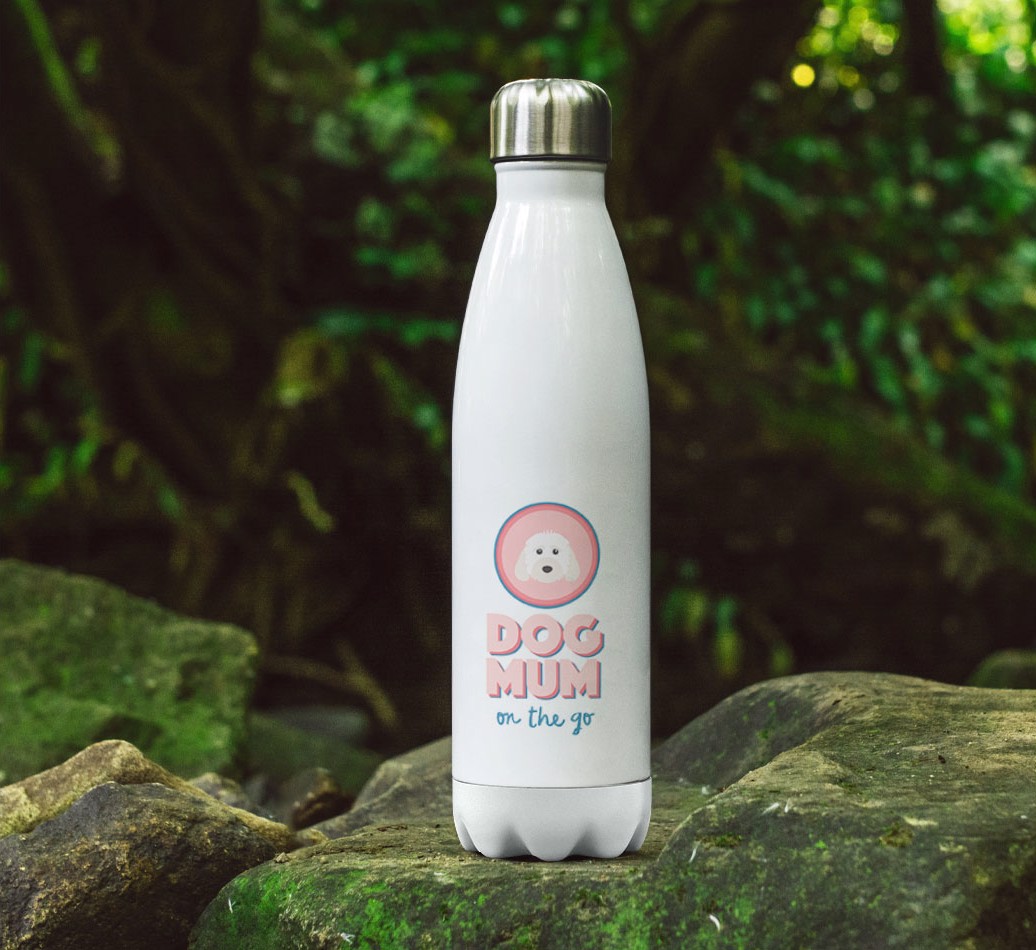 'Dog Mum On The Go' - Personalised {breedFullName} Water Bottle