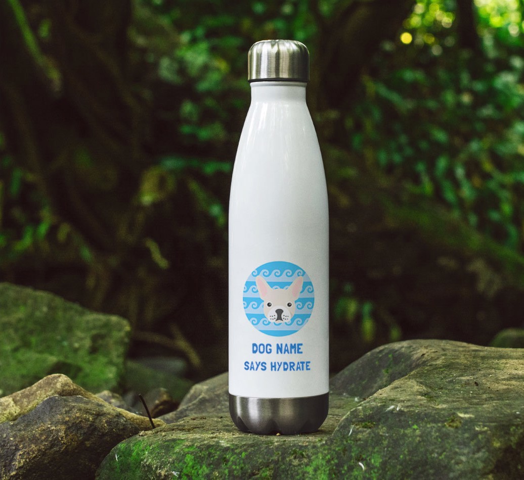 'Hydrate' - Personalized {breedFullName} Water Bottle - on rocks