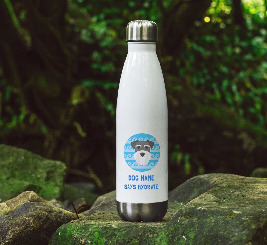 'Hydrate' - Personalized {breedFullName} Water Bottle - on rocks