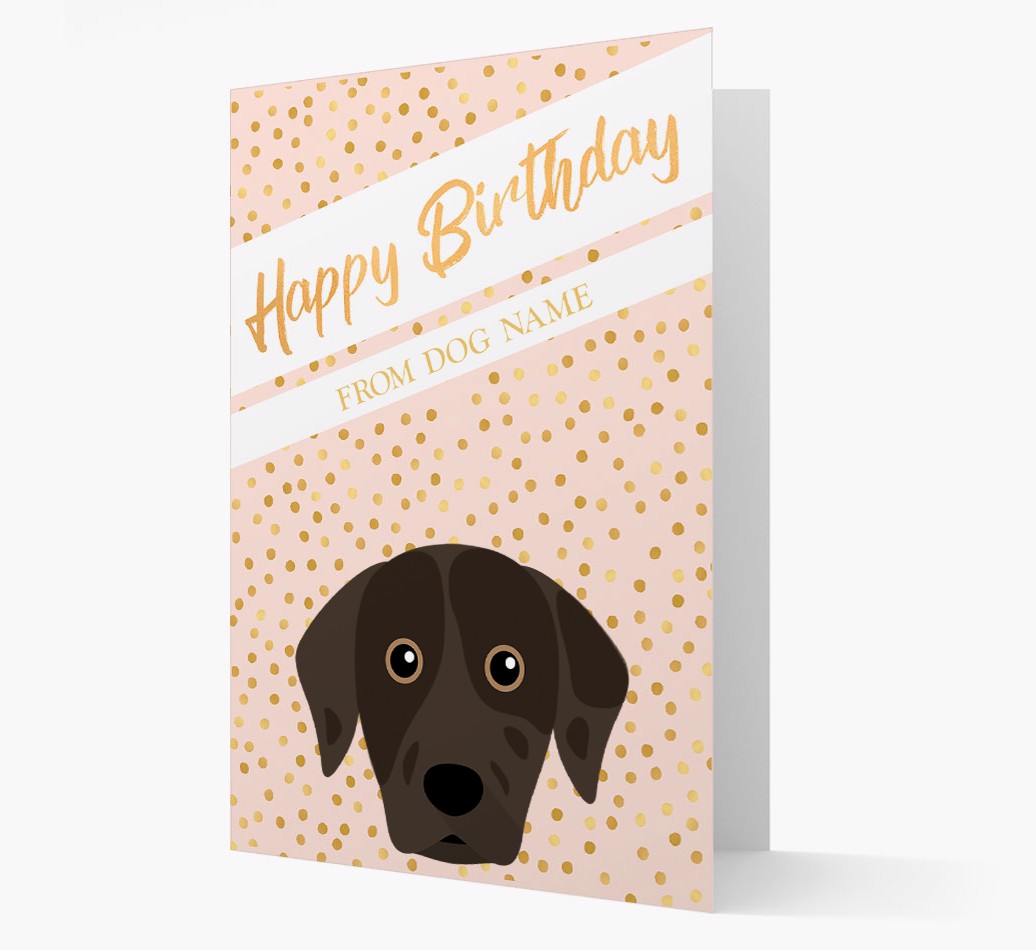 Personalised Happy Birthday Gold Detail Card with {breedFullName} Yappicon Front