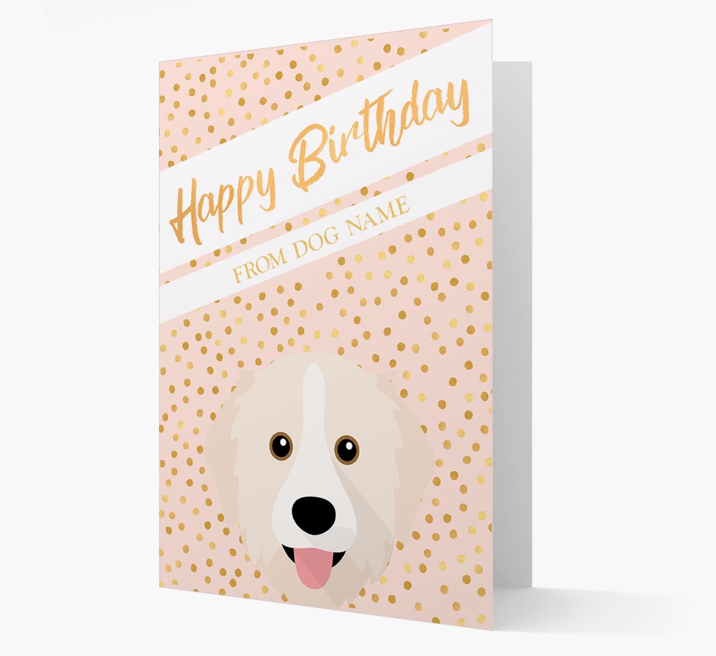 Personalised Happy Birthday Gold Detail Card with {breedFullName} Yappicon Front