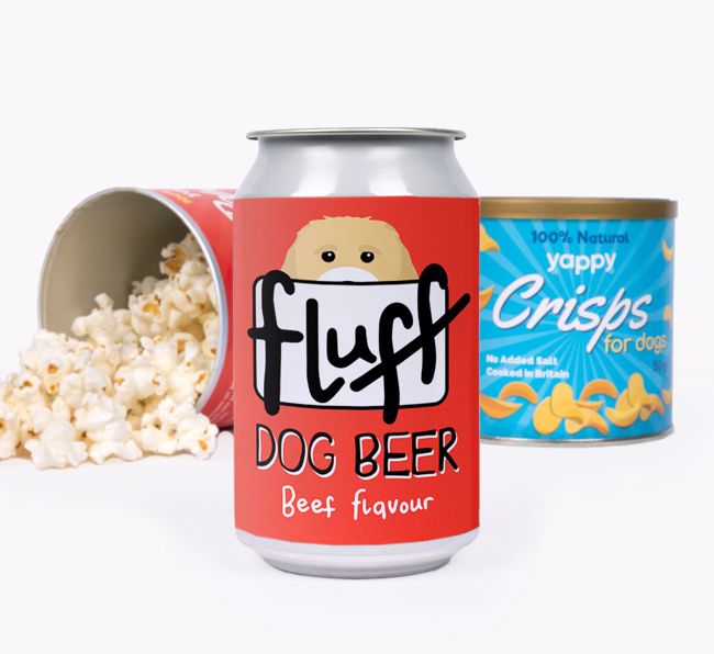 Fluff: Personalised {breedFullName} Beer with Popcorn & Crisps