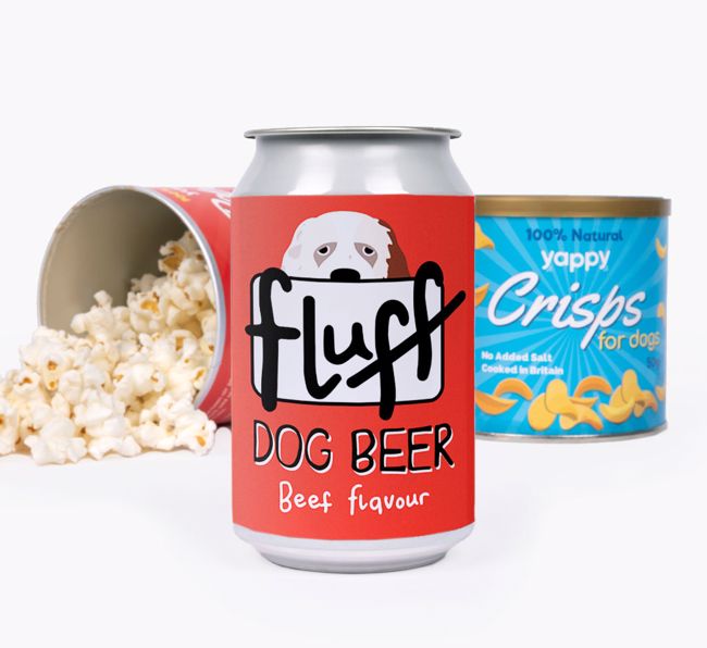 Fluff: Personalised {breedFullName} Beer with Popcorn & Crisps