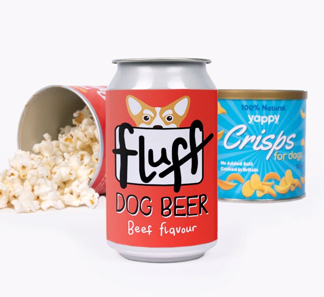 Fluff: Personalised {breedFullName} Beer with Popcorn & Crisps