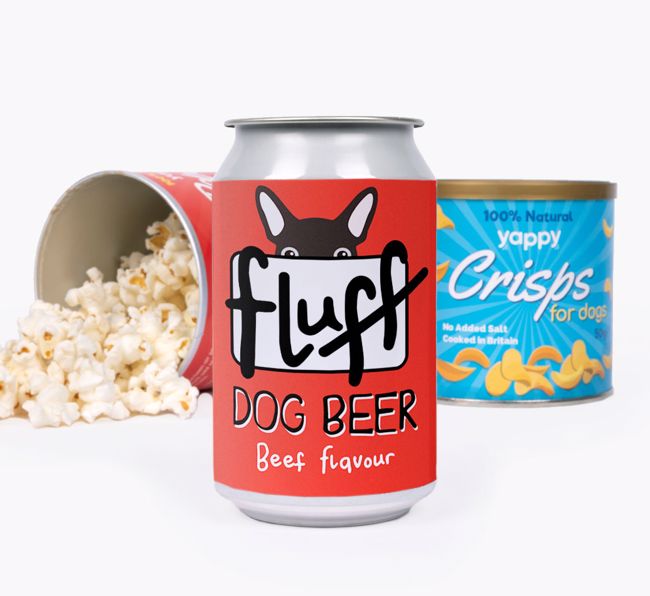 Fluff: Personalised {breedFullName} Beer with Popcorn & Crisps