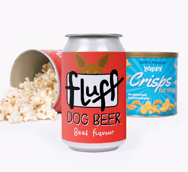 Fluff: Personalised {breedFullName} Beer with Popcorn & Crisps