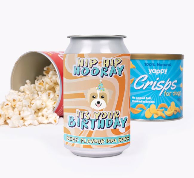 Hip Hip Hooray: Personalised {breedFullName} Beer with Popcorn & Crisps