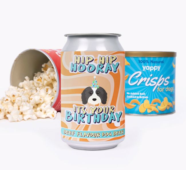 Hip Hip Hooray: Personalised {breedFullName} Beer with Popcorn & Crisps