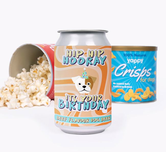 Hip Hip Hooray: Personalised {breedFullName} Beer with Popcorn & Crisps