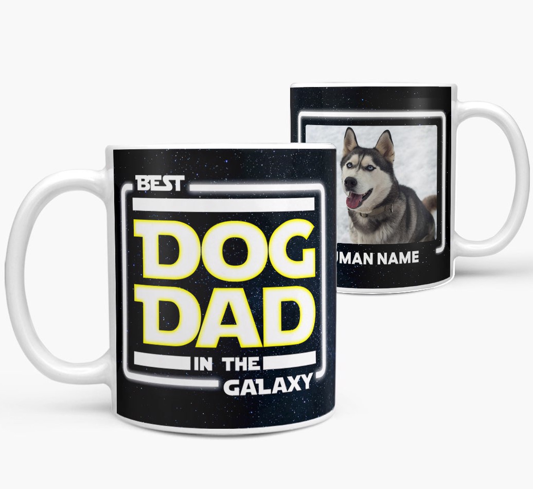 'Best Dog Dad in the Galaxy' - Personalized Photo Upload {breedFullName} Mug Side View