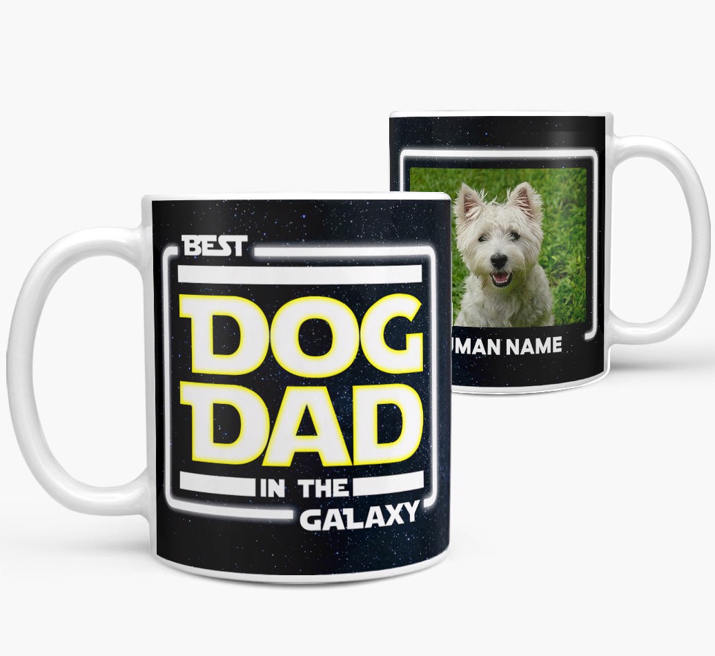 'Best Dog Dad in the Galaxy' - Personalized Photo Upload {breedFullName} Mug Side View