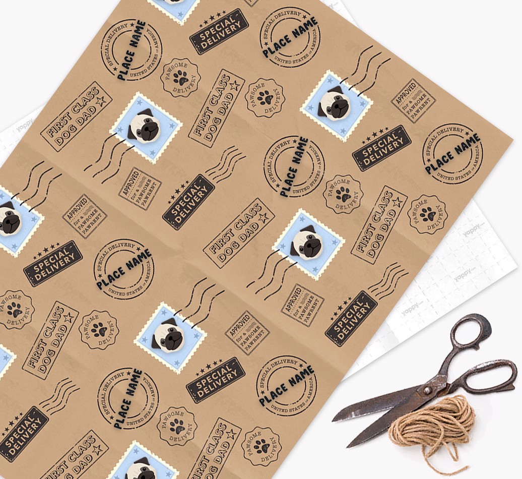 Special Delivery: Personalized {breedFullName} Wrapping Paper - wrapping paper, scissors and string