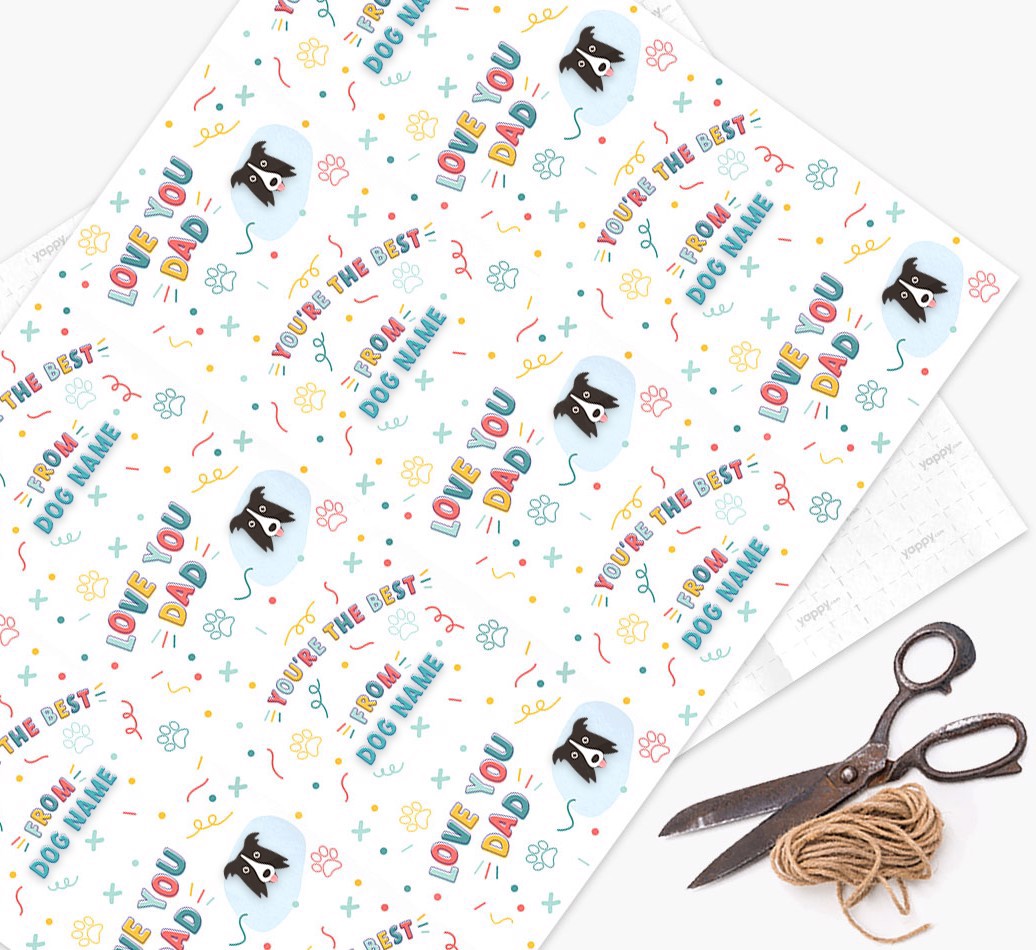 Love You Dad: Personalized {breedFullName} Wrapping Paper - wrapping paper, scissors and string