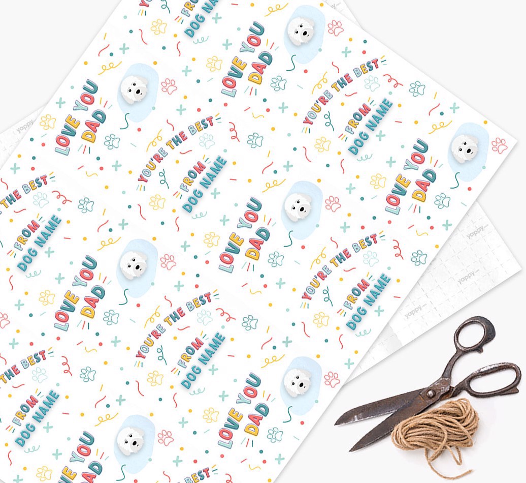 Love You Dad: Personalised {breedFullName} Wrapping Paper - wrapping paper, scissors and string