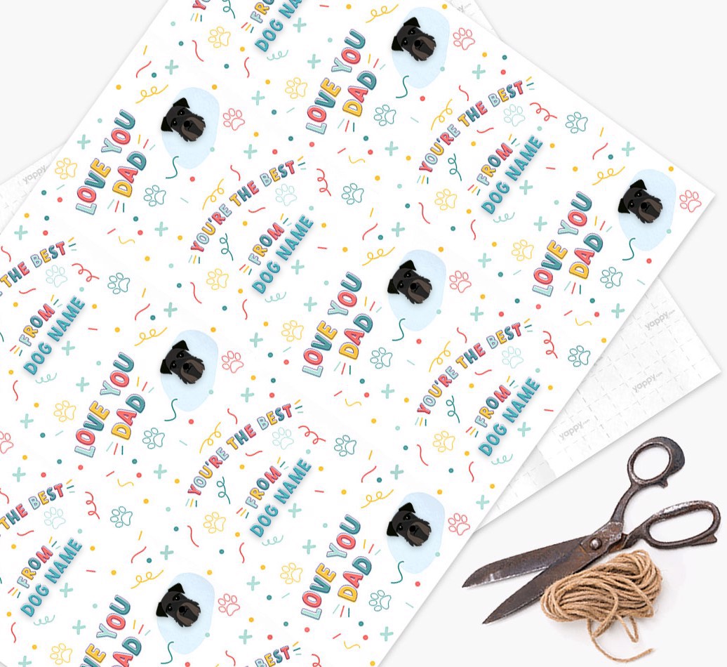 Love You Dad: Personalised {breedFullName} Wrapping Paper - wrapping paper, scissors and string