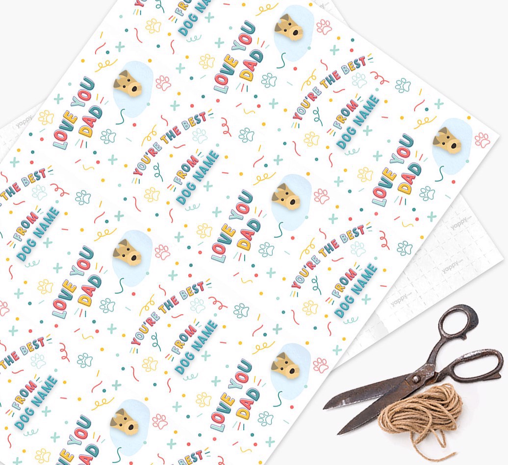 Love You Dad: Personalised {breedFullName} Wrapping Paper - wrapping paper, scissors and string