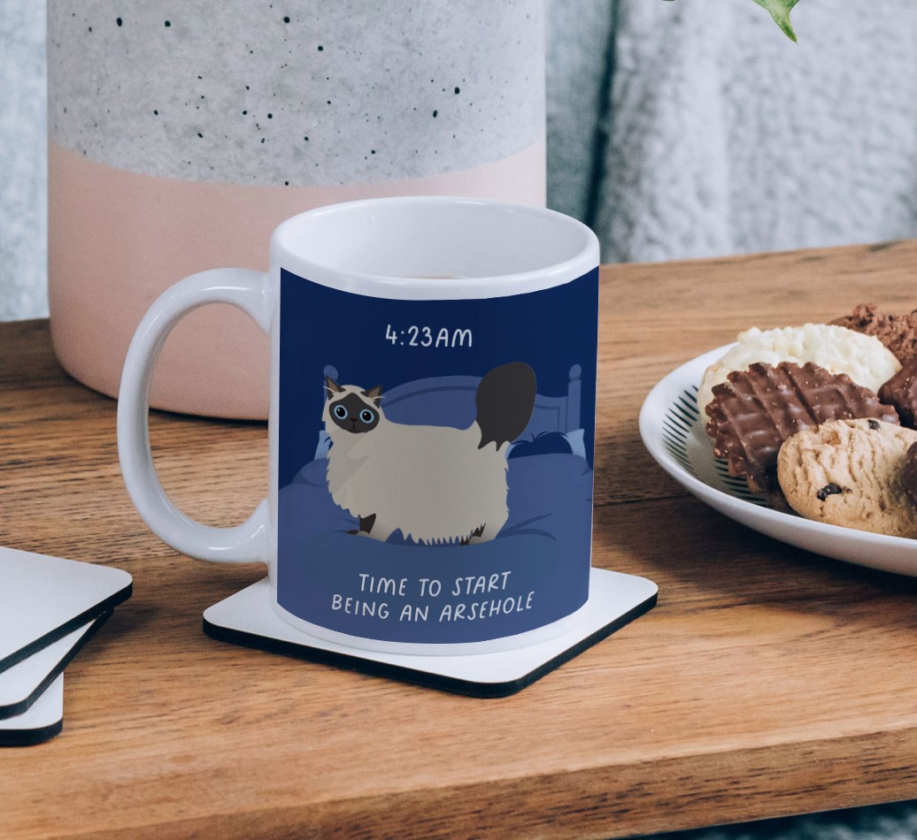 Time to Start: Personalised {breedCommonName} Mug - on a coffee table