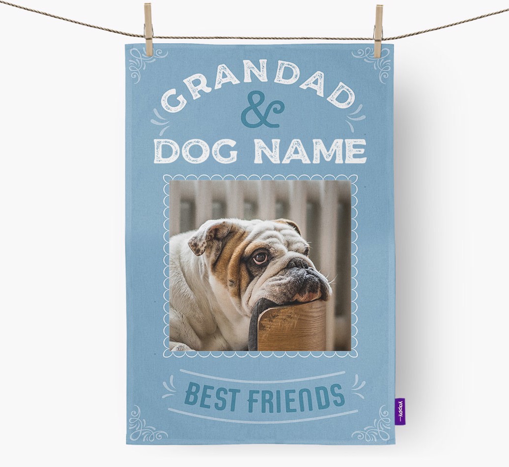 Grandad's Best Friend: Personalised {breedFullName} Tea Towel - hung straight