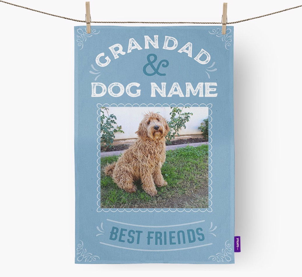 Grandad's Best Friend: Personalised {breedFullName} Tea Towel - hung straight