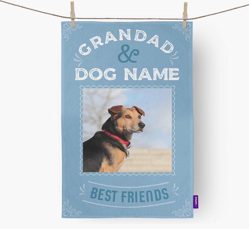 Grandad's Best Friend: Personalised {breedFullName} Tea Towel - hung straight