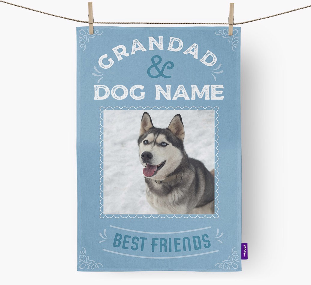 Grandad's Best Friend: Personalised {breedFullName} Tea Towel - hung straight