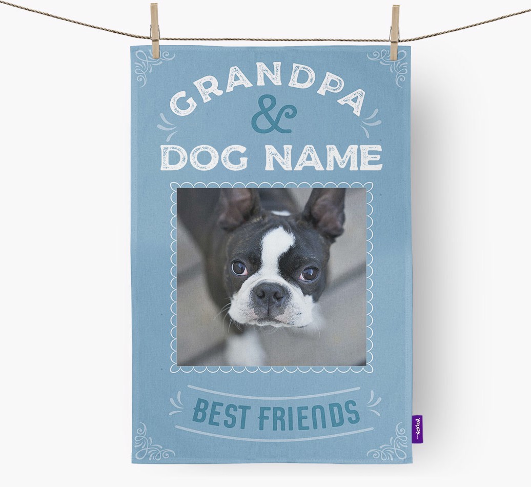 Grandpa's Best Friend: Personalized {breedFullName} Dish Towel - hung straight