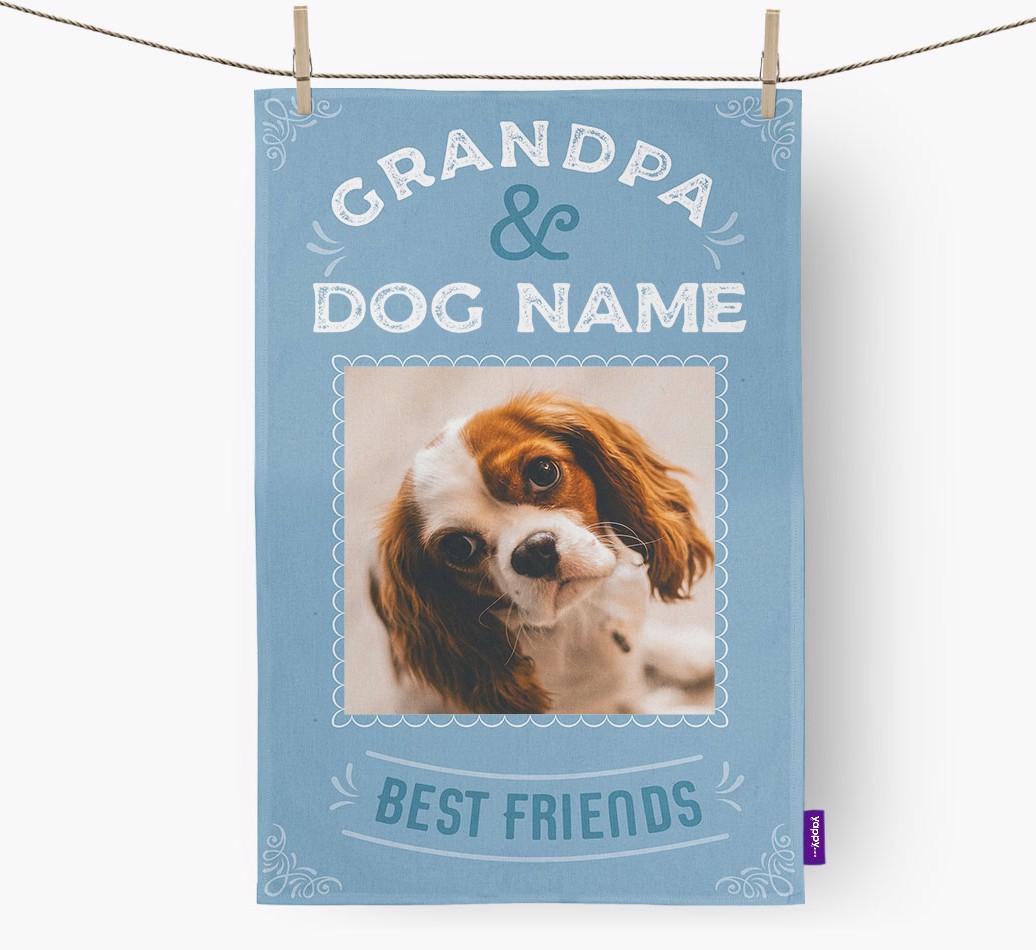 Grandpa's Best Friend: Personalized {breedFullName} Dish Towel - hung straight