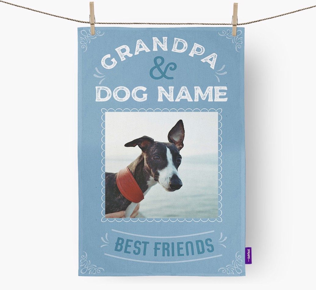 Grandpa's Best Friend: Personalized {breedFullName} Dish Towel - hung straight