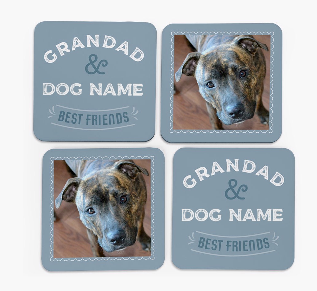 Grandpa's Best Friend: {breedFullName} Photo Upload Coasters (Set of 4) - front of coasters