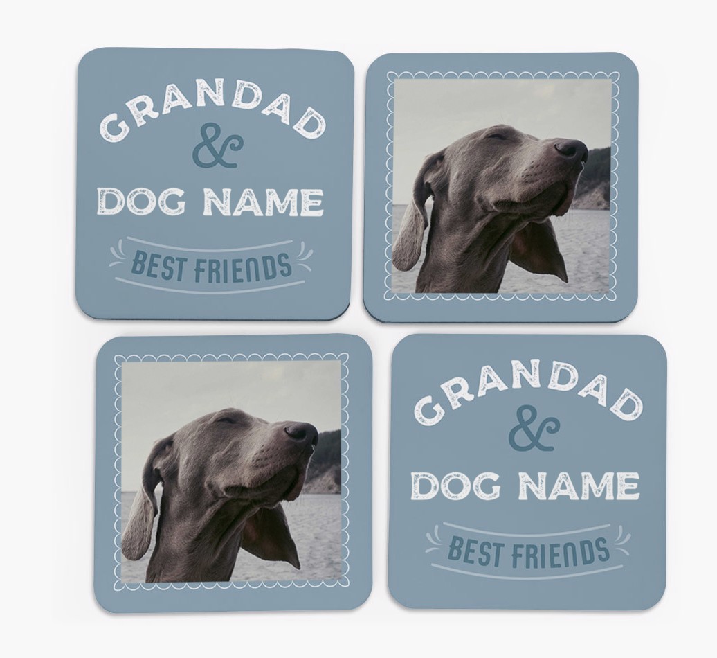 Grandpa's Best Friend: {breedFullName} Photo Upload Coasters (Set of 4) - front of coasters