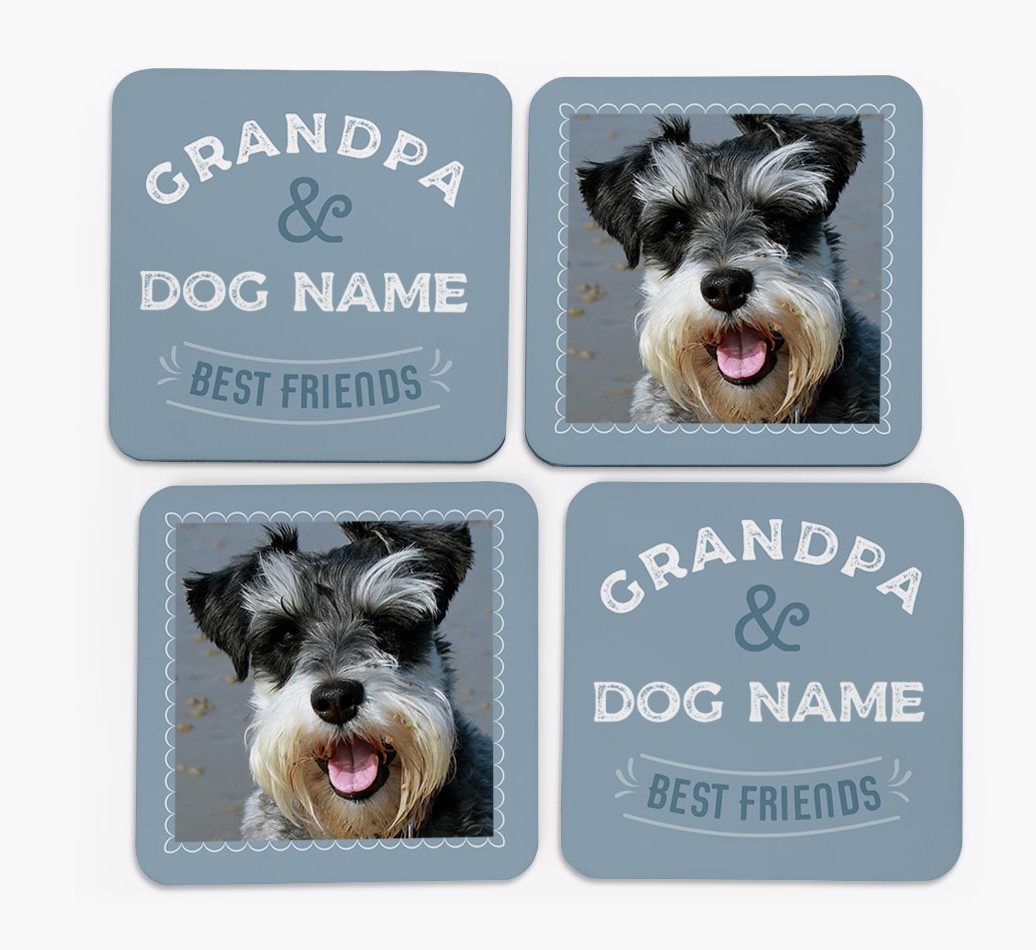 Grandpa's Best Friend: {breedFullName} Photo Upload Coasters (Set of 4) - front of coasters