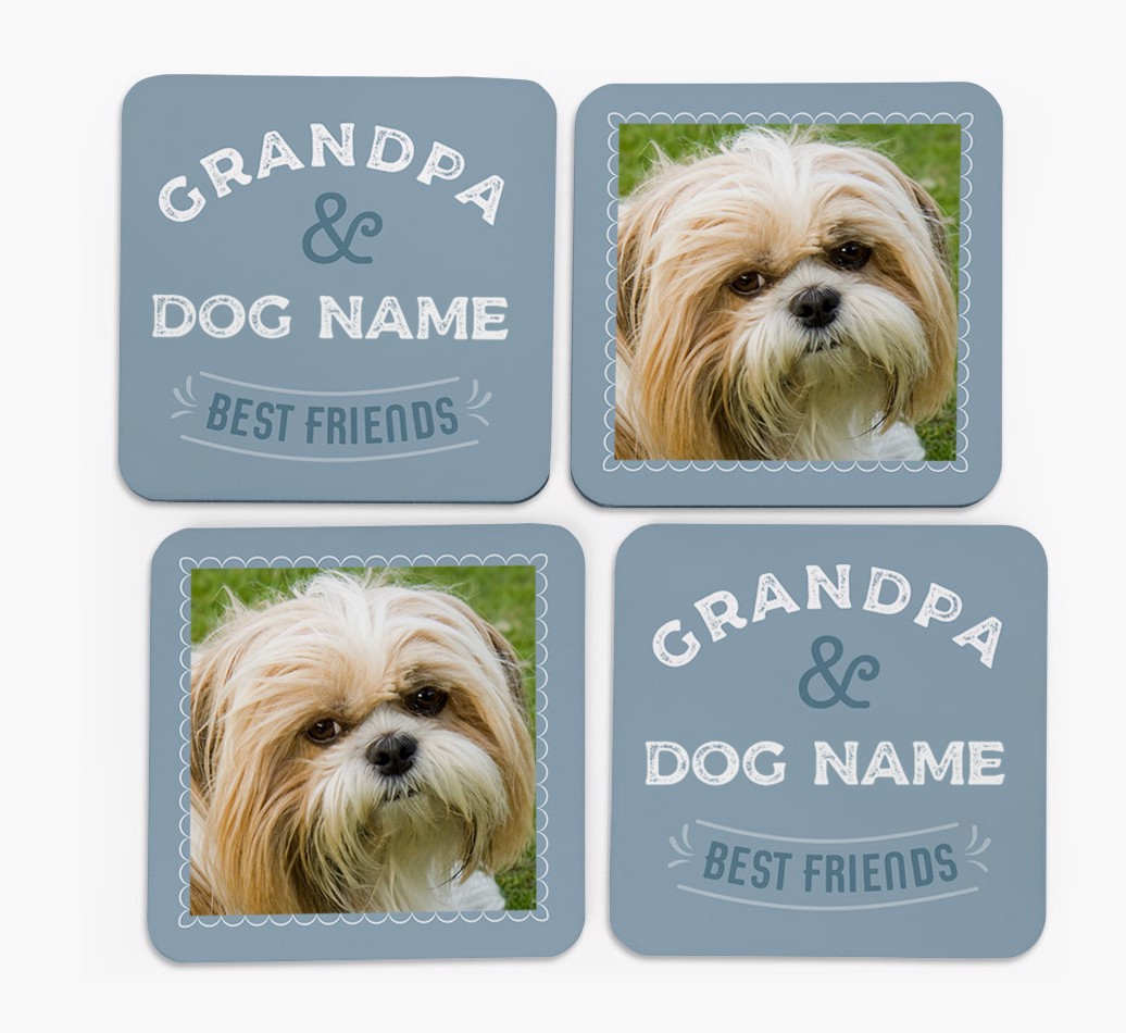 Grandpa's Best Friend: {breedFullName} Photo Upload Coasters (Set of 4) - front of coasters