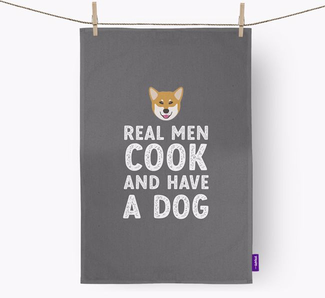 Real Men Cook And Have A Dog: Personalised {breedFullName} Tea Towel