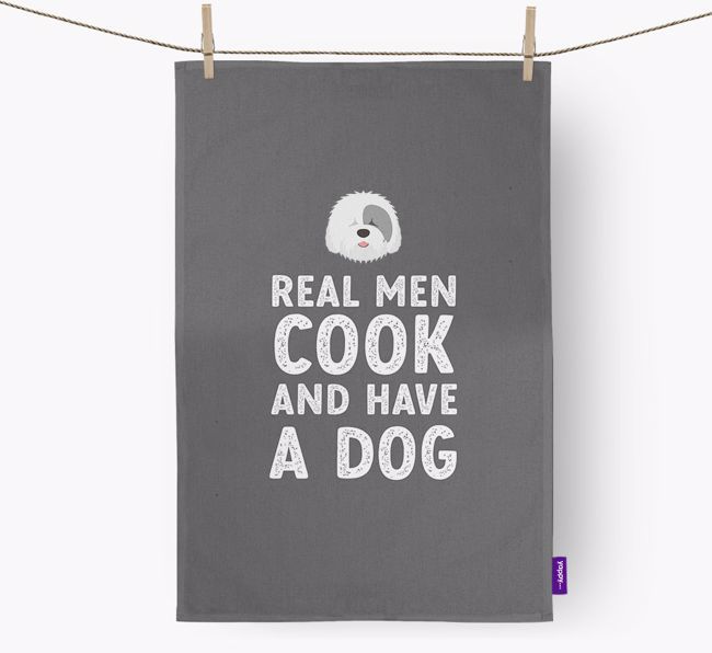 Real Men Cook And Have A Dog: Personalised {breedFullName} Tea Towel