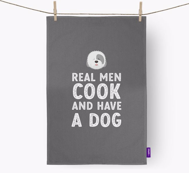 Real Men Cook And Have A Dog: Personalized {breedFullName} Dish Towel
