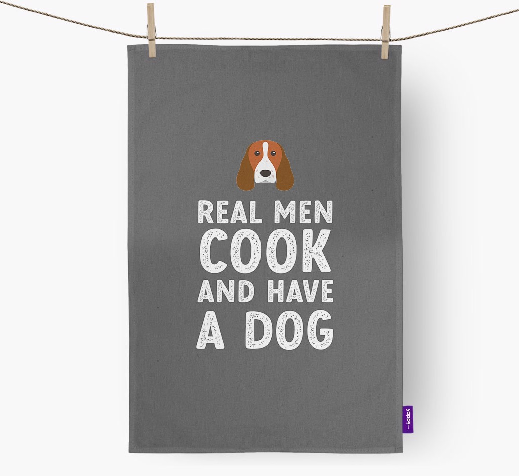 Real Men Cook And Have A Dog: Personalised {breedFullName} Tea Towel