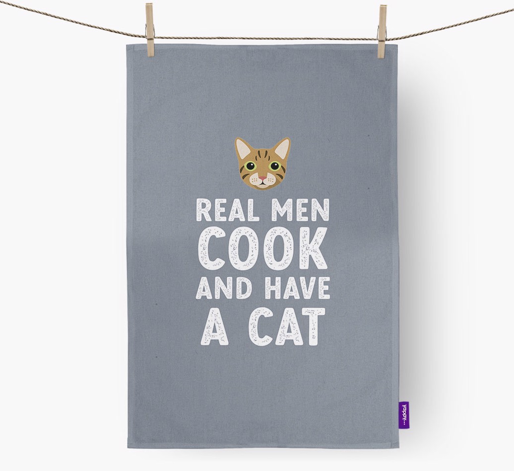 Real Men Cook And Have A Cat: Personalised {breedFullName} Tea Towel