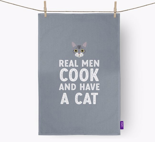 Real Men Cook And Have A Cat: Personalized {breedCommonName} Dish Towel