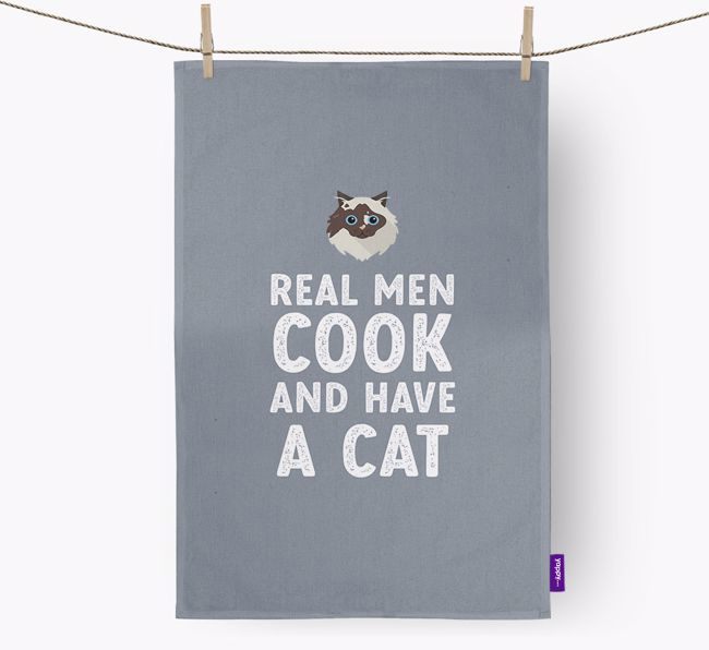 Real Men Cook And Have A Cat: Personalised {breedCommonName} Tea Towel