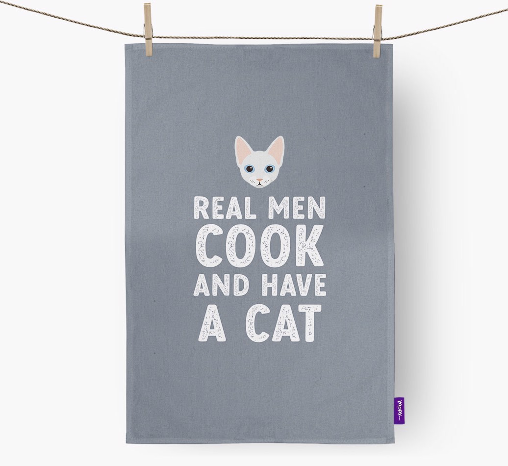 Real Men Cook And Have A Cat: Personalised {breedFullName} Tea Towel
