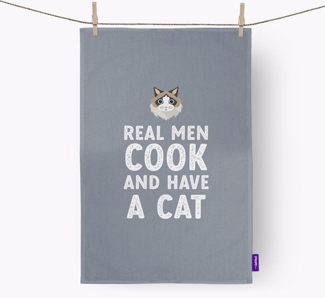 Real Men Cook And Have A Cat: Personalized {breedCommonName} Dish Towel