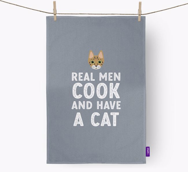 Real Men Cook And Have A Cat: Personalised {breedCommonName} Tea Towel