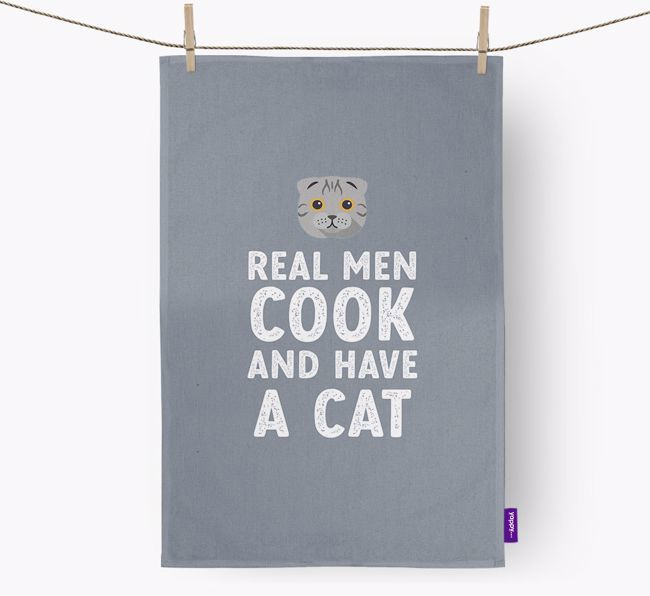 Real Men Cook And Have A Cat: Personalised {breedCommonName} Tea Towel