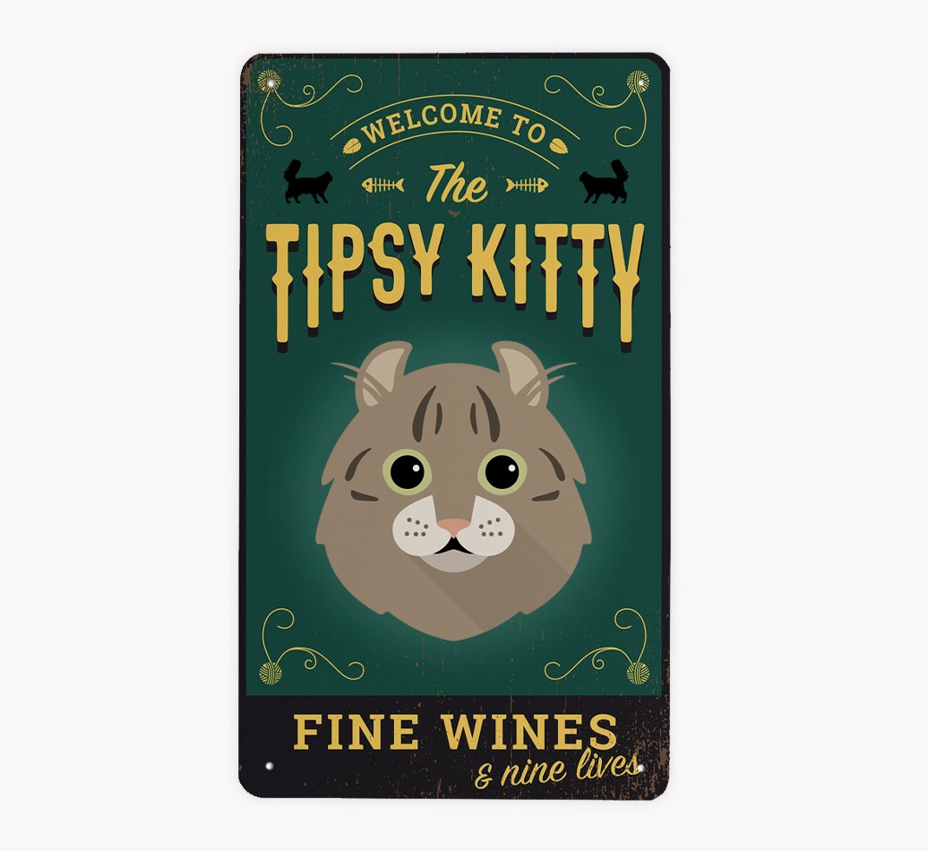 The Tipsy Kitty Pub Sign: Personalized {breedFullName} Metal Sign - Front view
