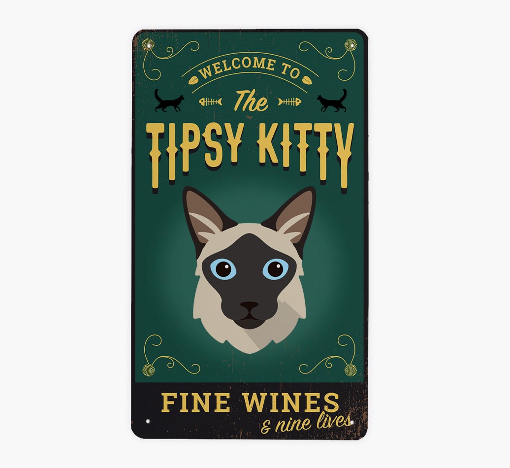 The Tipsy Kitty Pub Sign: Personalised {breedFullName} Metal Sign - Front view