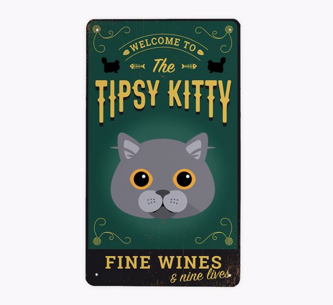 The Tipsy Kitty Pub Sign: Personalised {breedCommonName} Metal Sign
