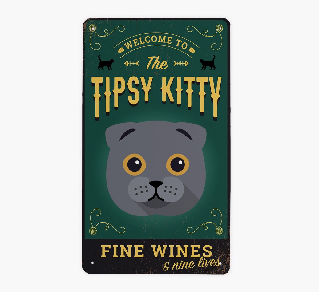 The Tipsy Kitty Pub Sign: Personalized {breedFullName} Metal Sign - Front view
